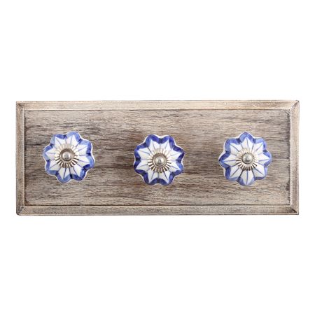 Periwinkle Blue Ceramic Wooden Hooks